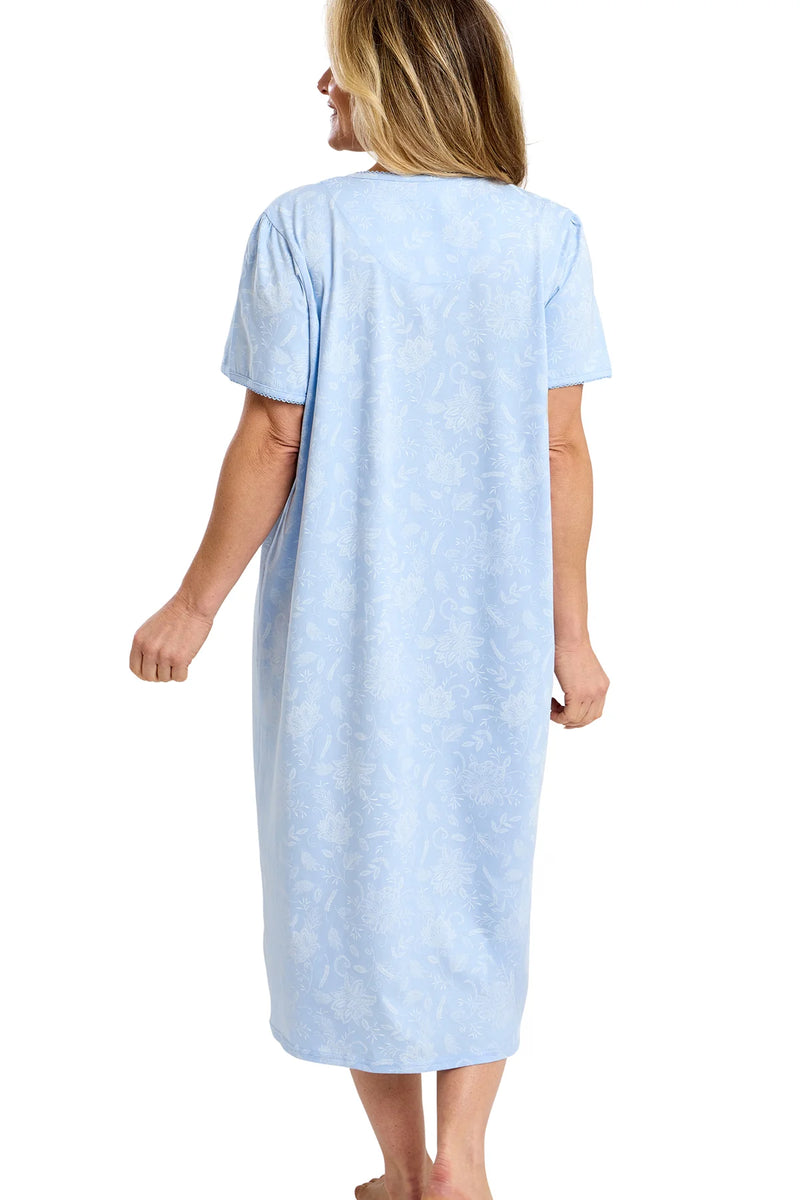 Marlon Dotty Classic Short Sleeve Button Front Nightdress | Blue MA47561