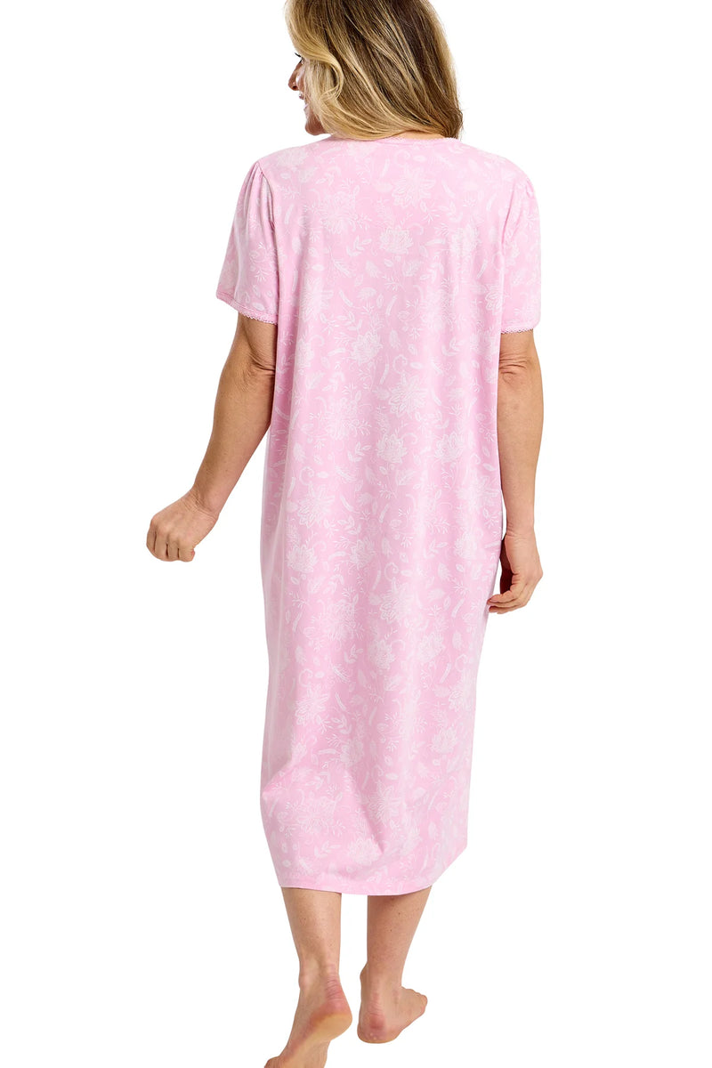 Marlon Dotty Classic Short Sleeve Button Front Nightdress | Pink MA47561