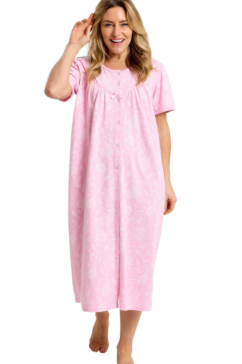Marlon Dotty Classic Short Sleeve Button Front Nightdress | Pink MA47561