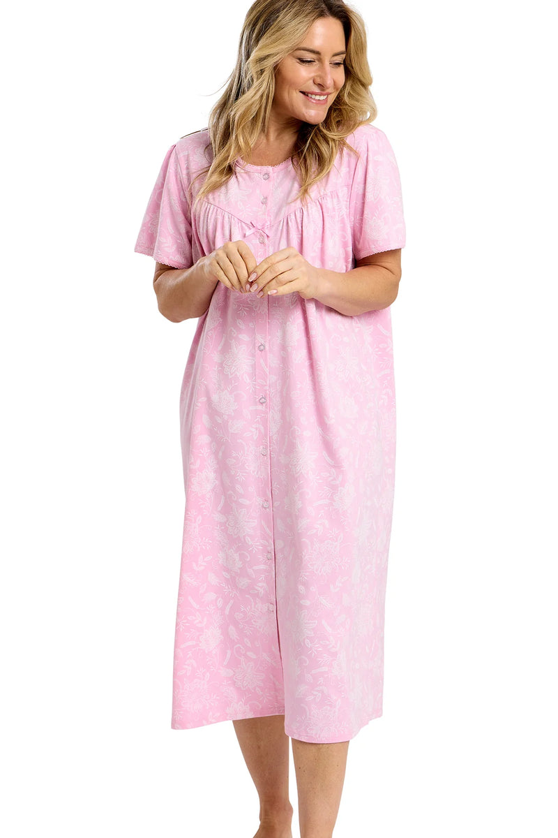 Marlon Dotty Classic Short Sleeve Button Front Nightdress | Pink MA47561