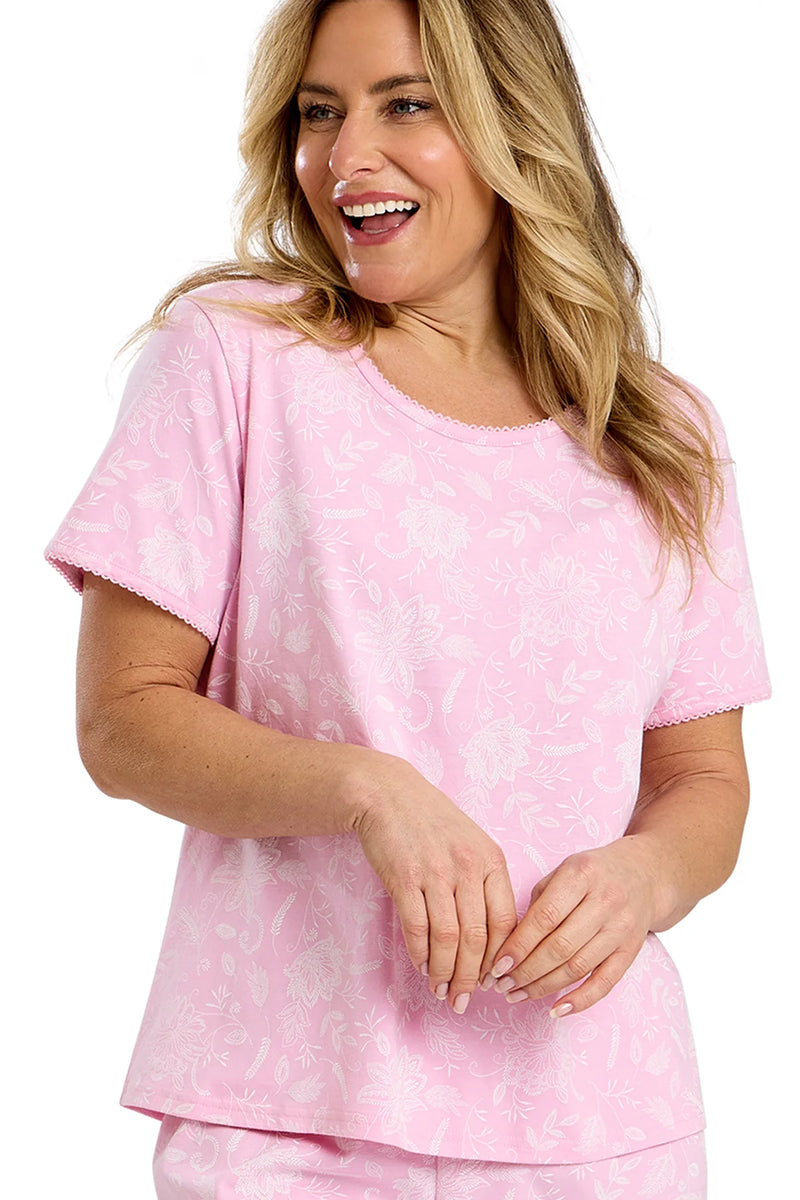 Marlon Dotty Cotton Cropped Capri Pyjama Set |  Pink MA47758
