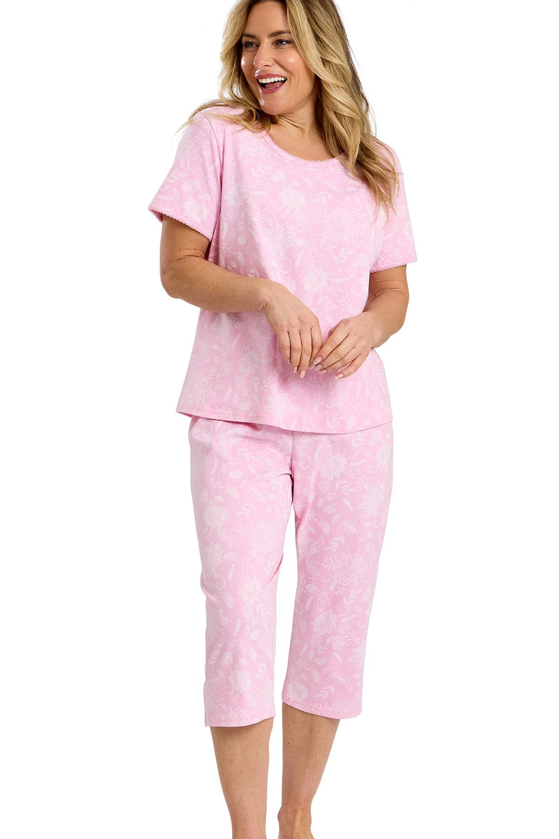 Marlon Dotty Cotton Cropped Capri Pyjama Set |  Pink MA47758