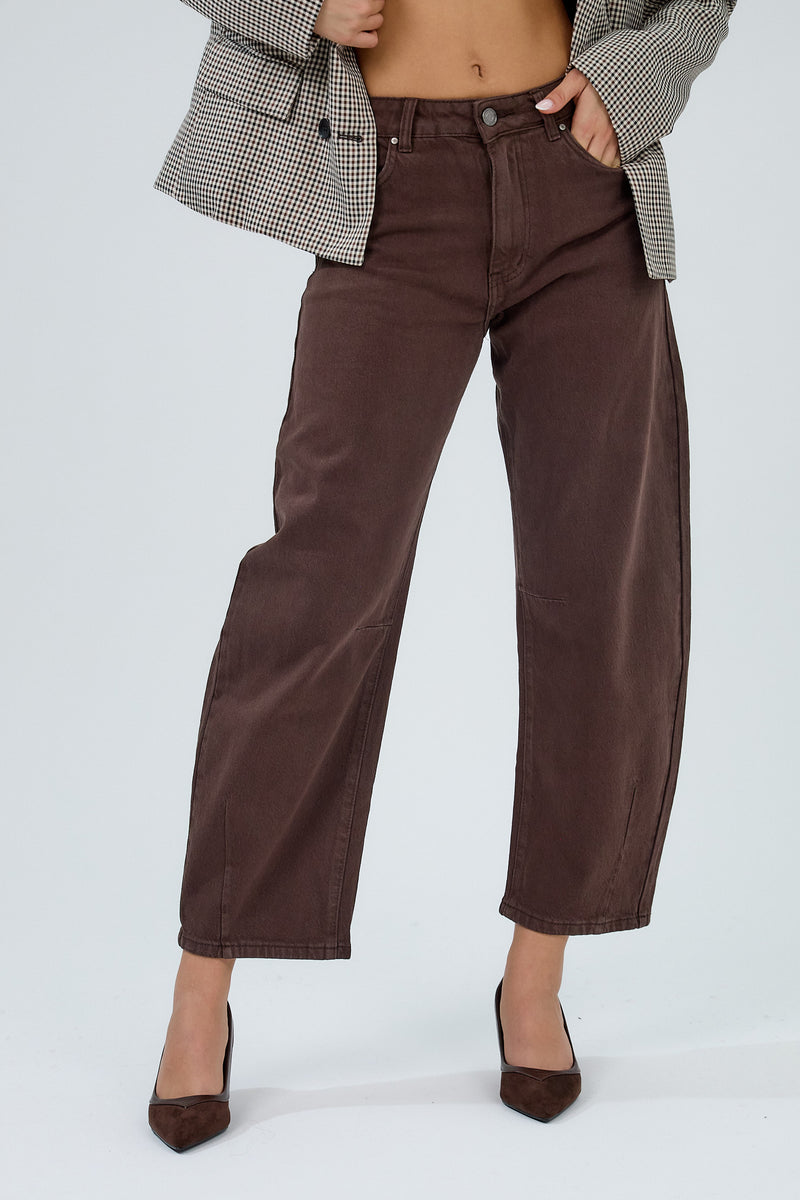 Ana & Lucy Livia Cropped Barrel Jeans | Brown PH7102