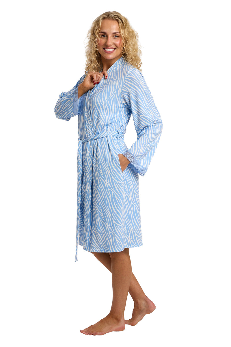 Indigo Sky Soft & Stretchy Zebra Short Kimono  | Blue IN45819