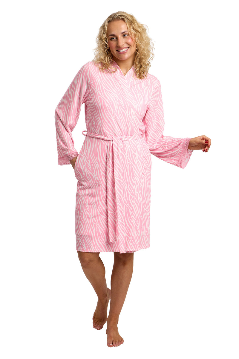 Indigo Sky Soft & Stretchy Zebra Short Kimono | Pink IN45819