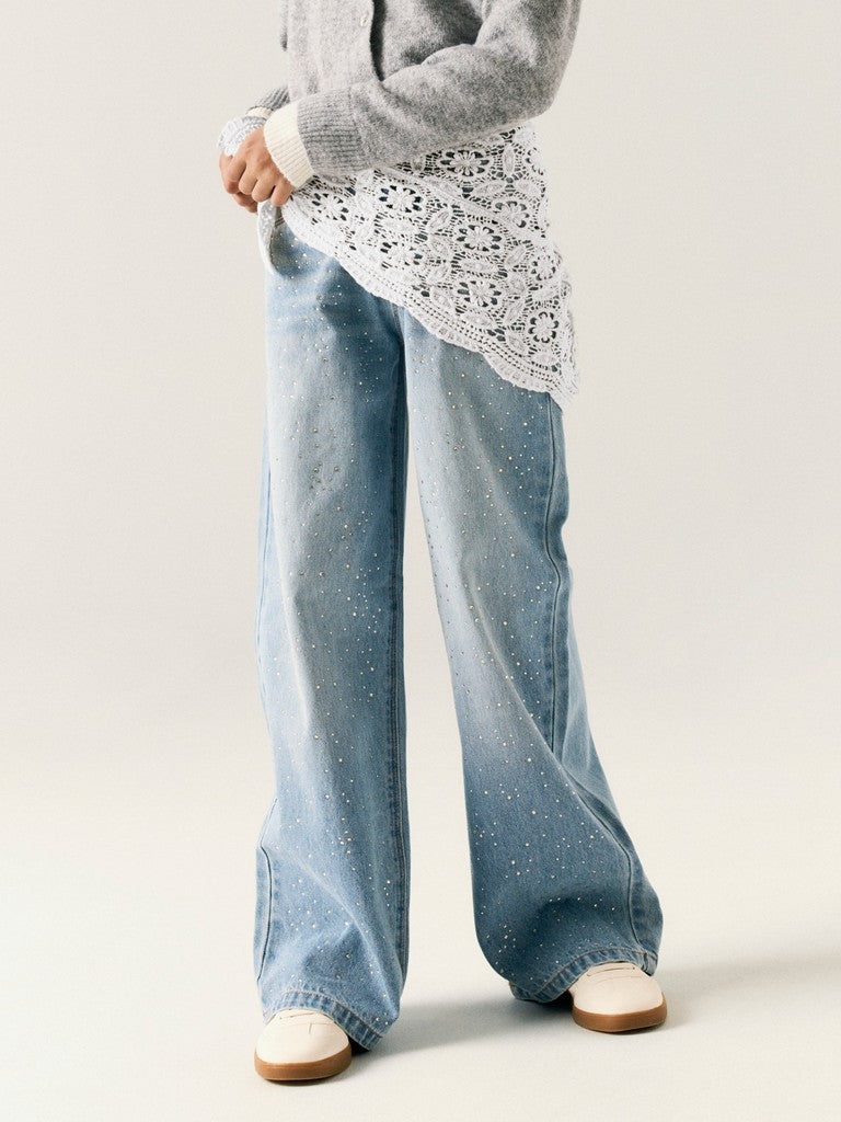 Name It Bella Kids Wide Rhine Stone Jeans | Light Blue