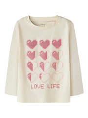 Name It Girls Love Life Pixel Hearts Long Sleeve Top - front on model