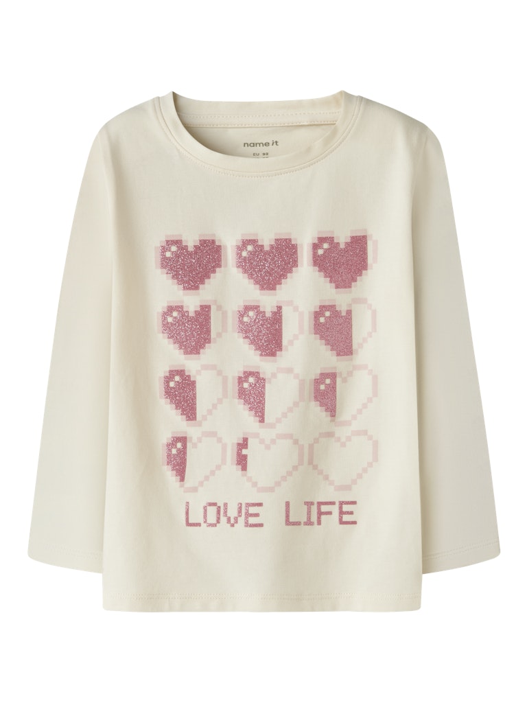 Name It Girls Love Life Pixel Hearts Long Sleeve Top - front on model