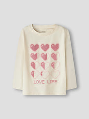 Name It Girls Love Life Pixel Hearts Long Sleeve Top - front flat lay