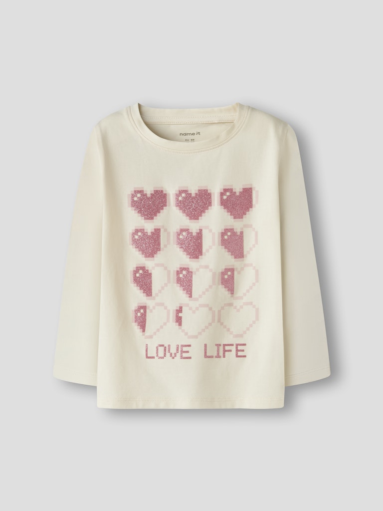 Name It Girls Love Life Pixel Hearts Long Sleeve Top - front flat lay