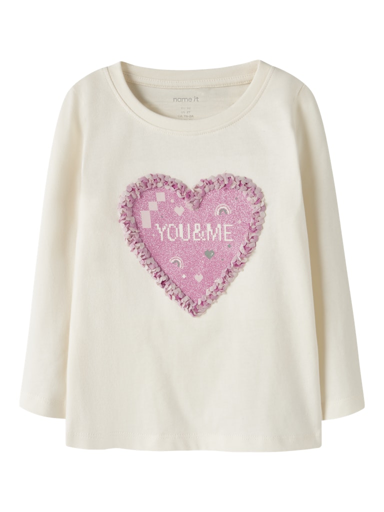 Name It Girls' You & Me Glitter Heart Long Sleeve Top - front view