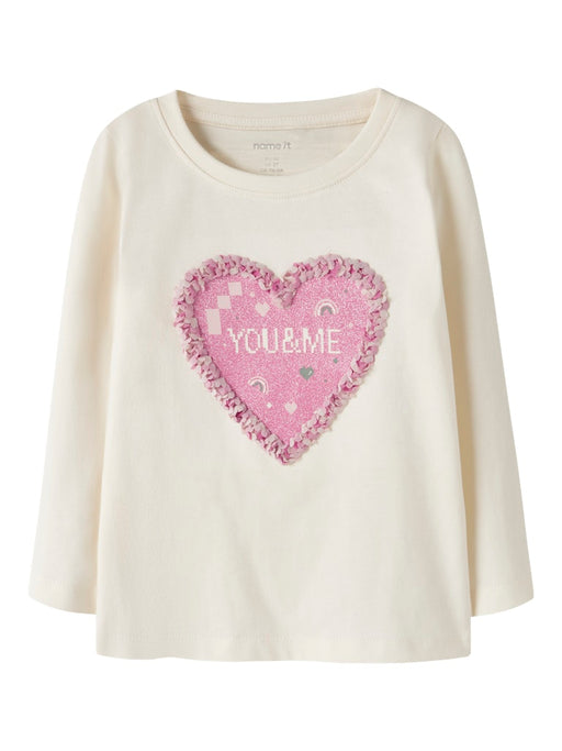 Name It Girls' You & Me Glitter Heart Long Sleeve Top - front view