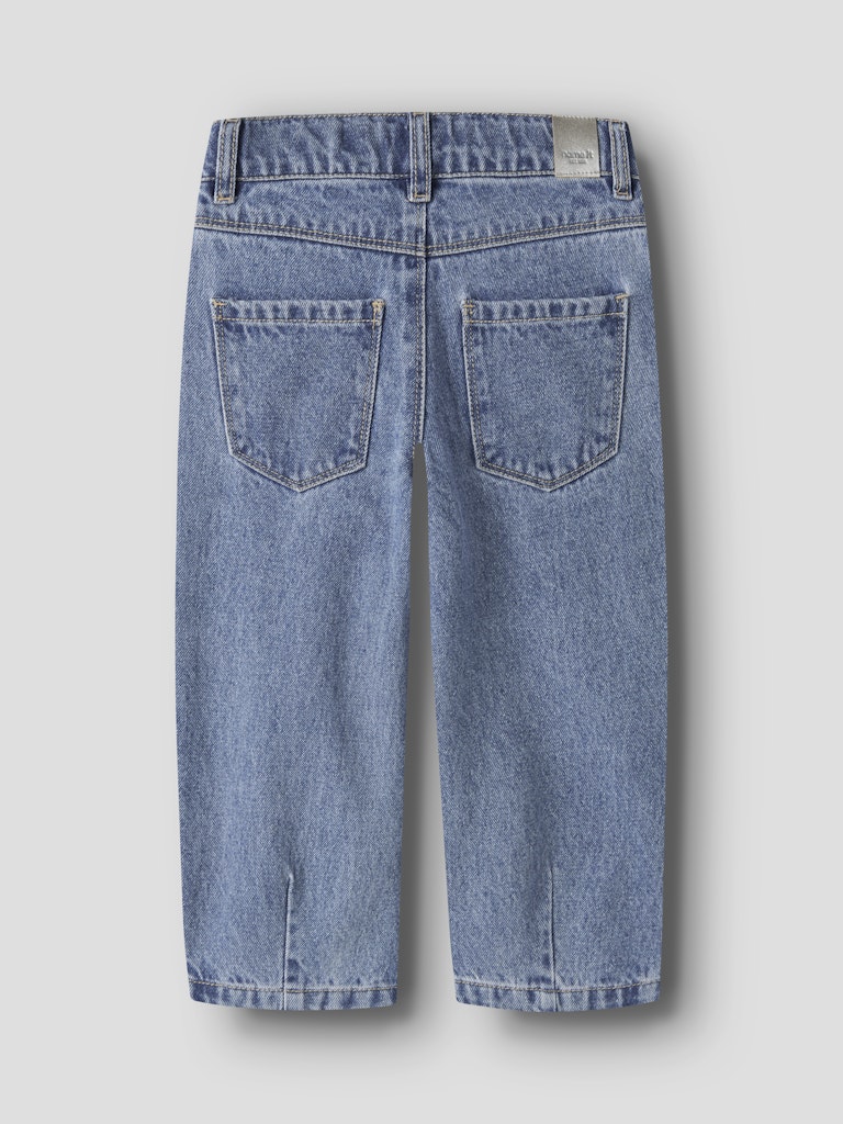 Name It Bella MinI Barrel Fit Glitter Print Jeans | Med Blue