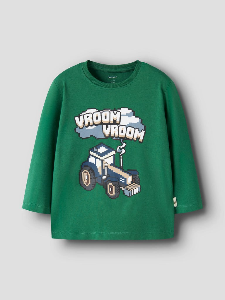Name It Boys Vroom Vroom Tractor Long Sleeve Top - front flat lay