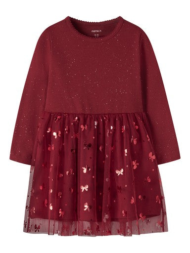 Name It Rosally Long Sleeve Dress | Red 13252963