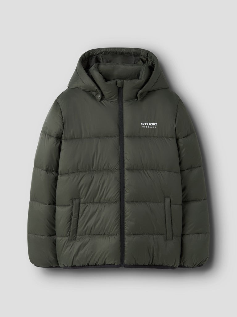 Name It Marble Kids Hooded Puffer Jacket | Dark Green
