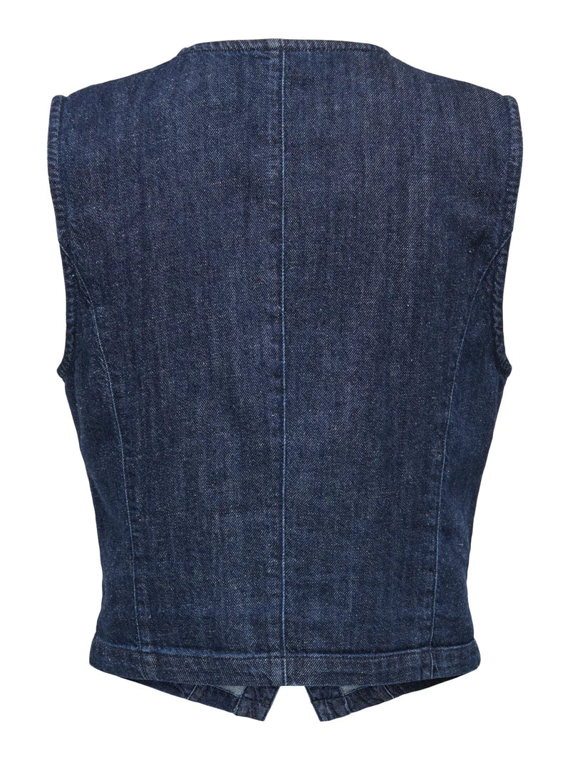 JDY Lana S/L Denim Vest | Dark Blue Denim