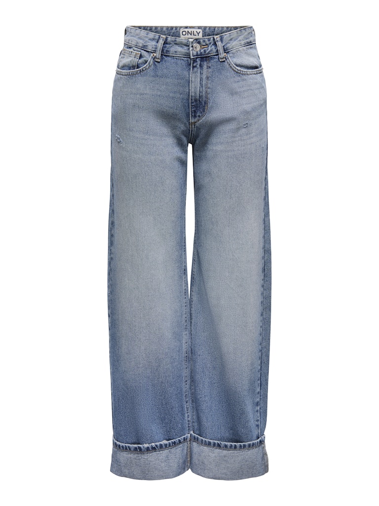 ONLY wide leg cuffed jeans in light blue denim - front flat view