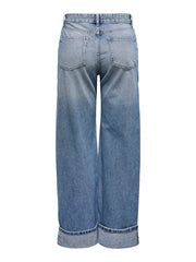 ONLY wide leg cuffed jeans - front on model full length