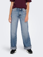 ONLY wide leg cuffed jeans - back on model full length