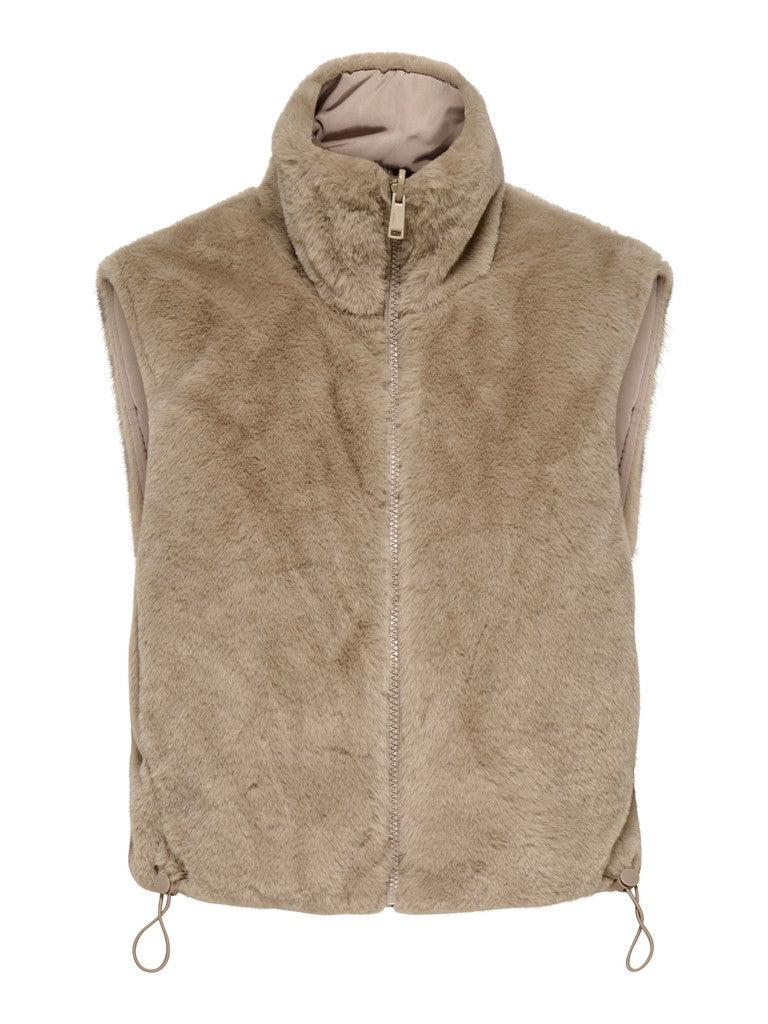 ONLY Dana Faux Fur Reversible Waist Coat | Silver Mink