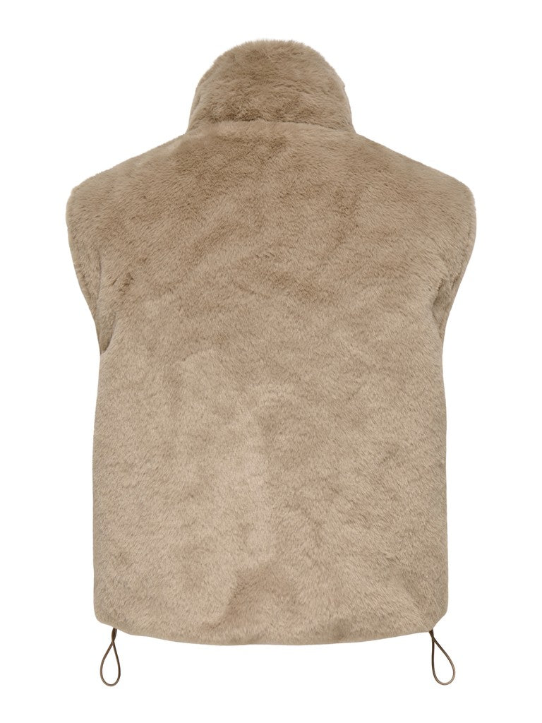 ONLY Dana Faux Fur Reversible Waist Coat | Silver Mink
