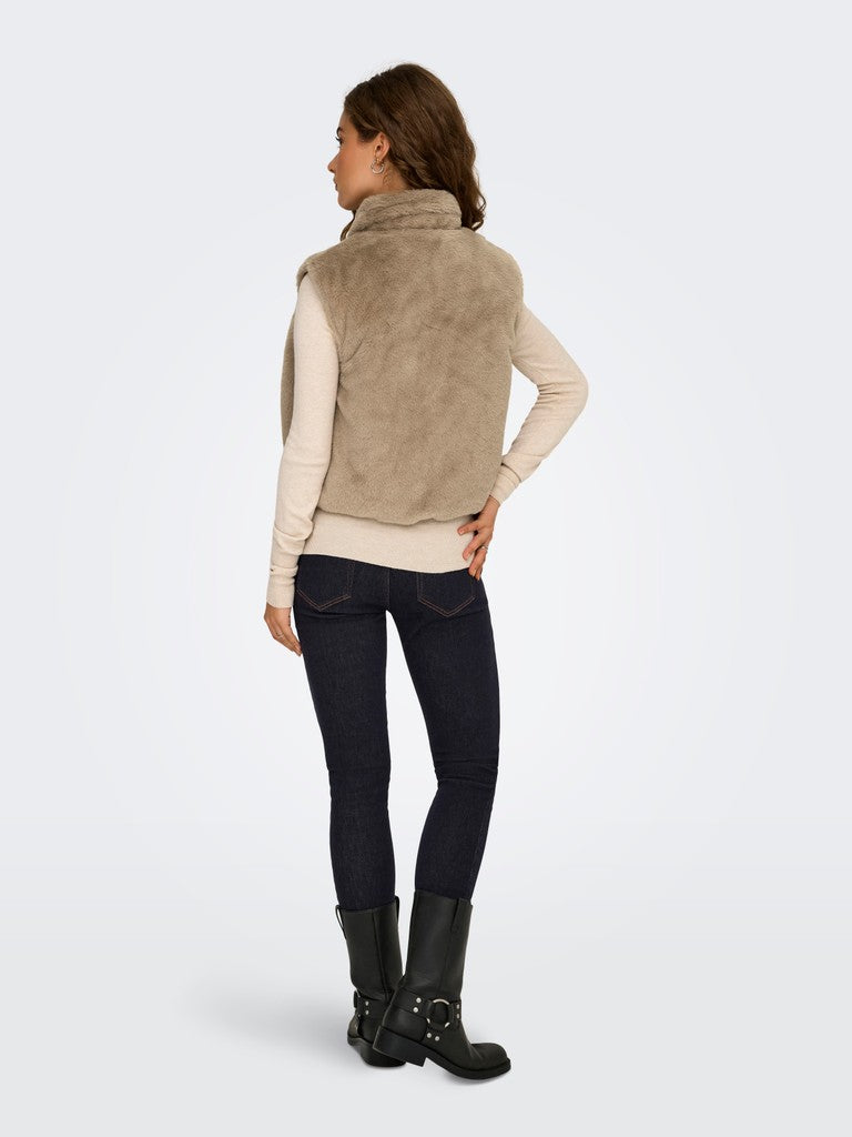 ONLY Dana Faux Fur Reversible Waist Coat | Silver Mink