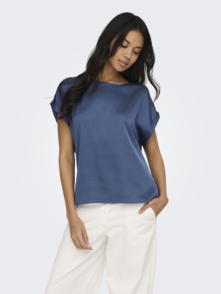 ONLY Lieke  S/S Satin Mix Top  | Blue