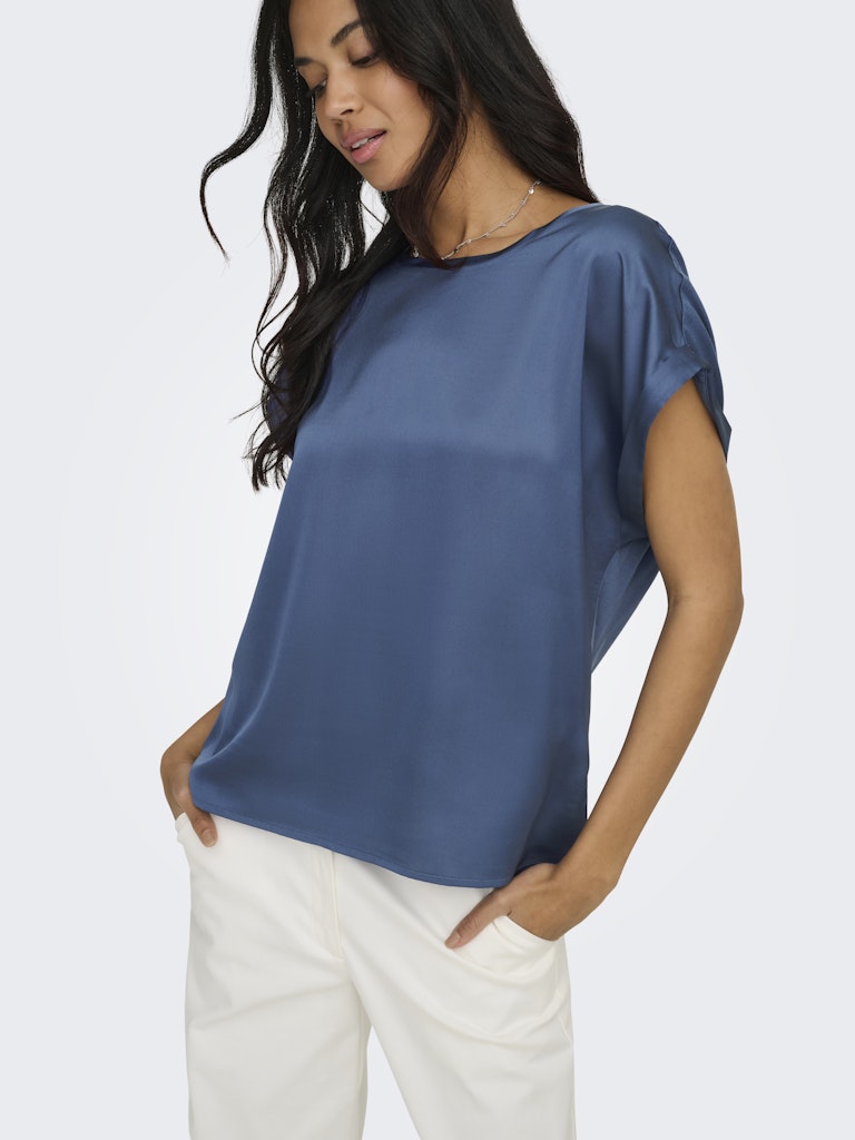 ONLY Lieke  S/S Satin Mix Top  | Blue