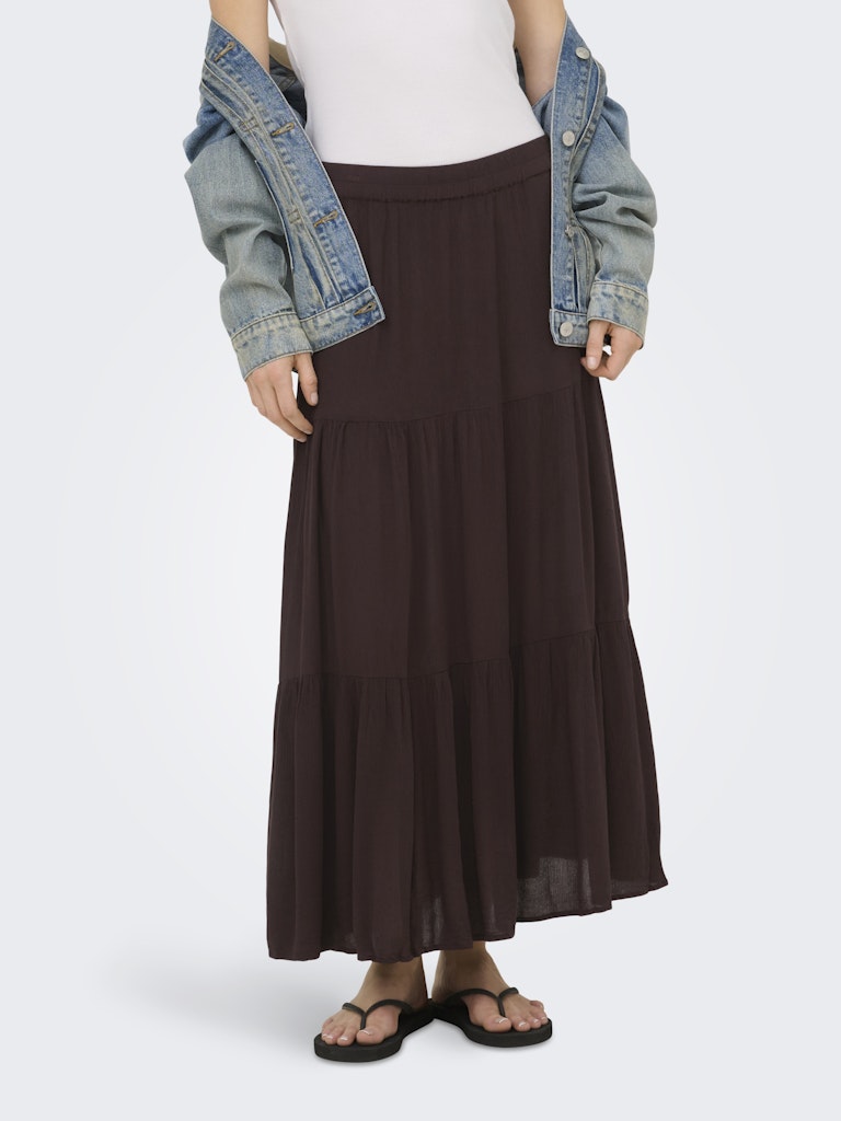 ONLY Mikka Mid Waist Long Elasticated Skirt | Coffee