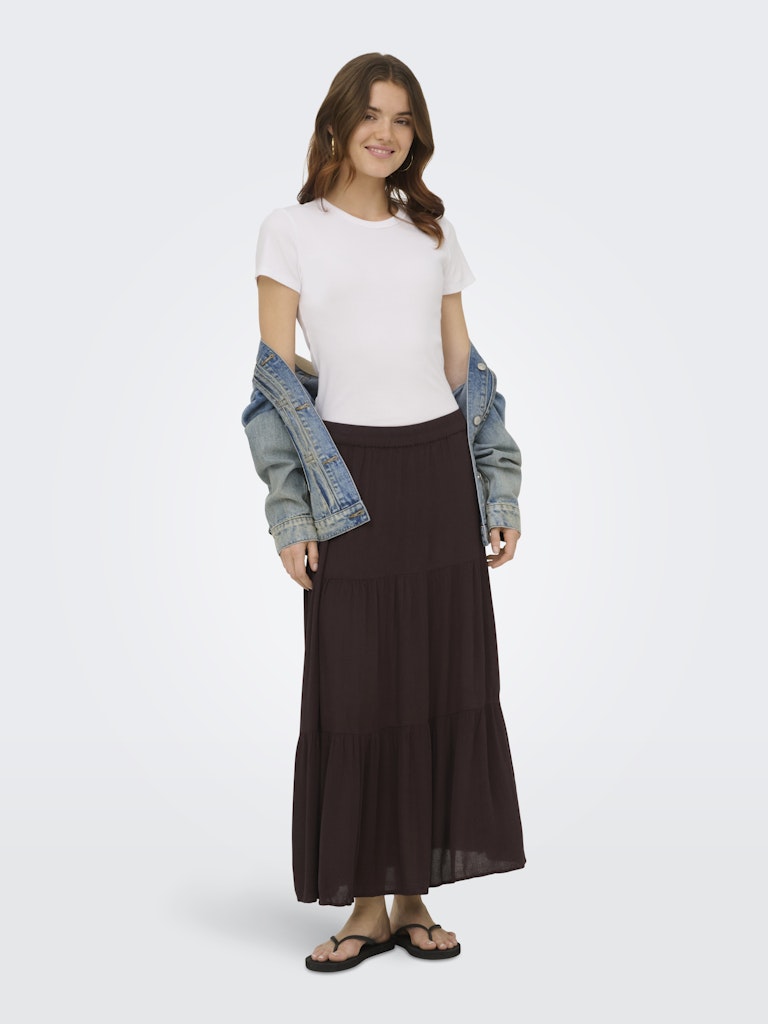 ONLY Mikka Mid Waist Long Elasticated Skirt | Coffee
