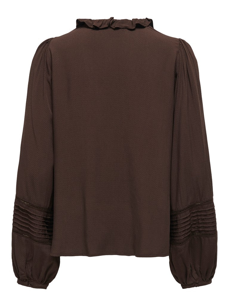 ONLY Eugina L/S V Neck Dobby Blouse | Caffee