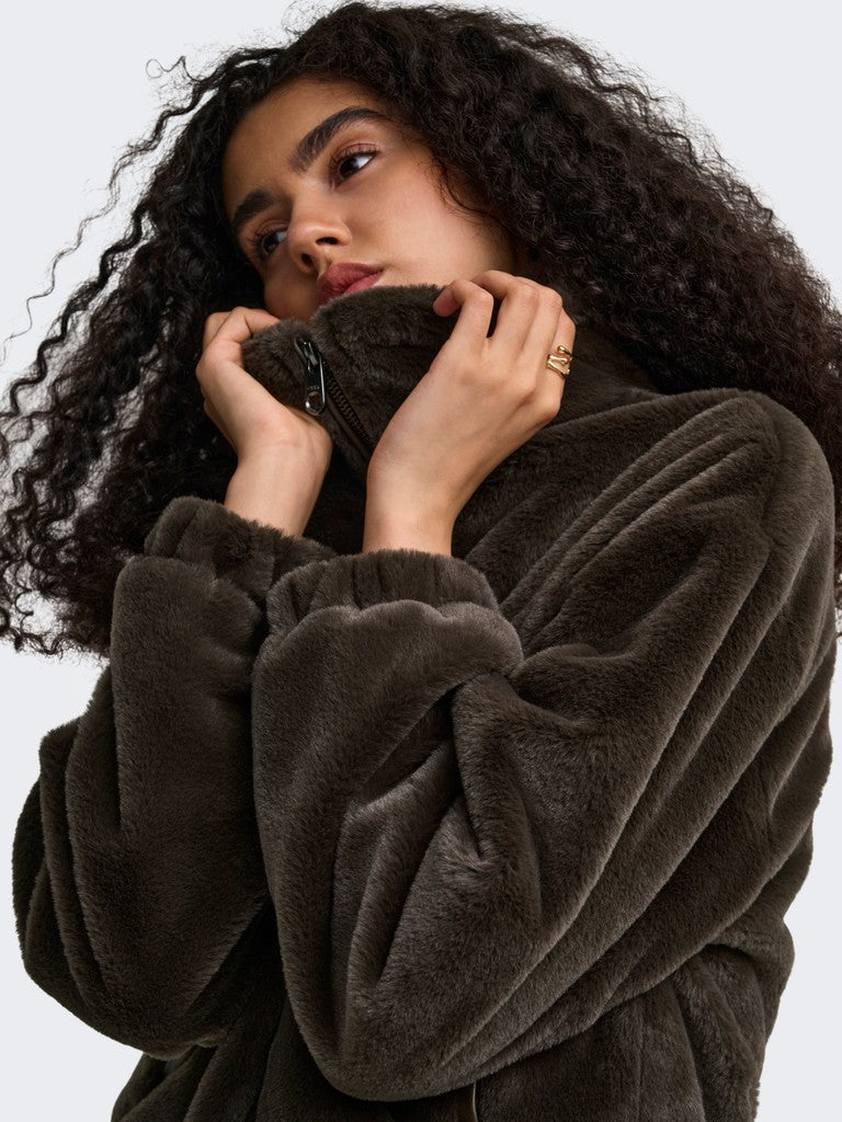 ONLY Dana Sol Faux Fur Jacket | Dark Brown