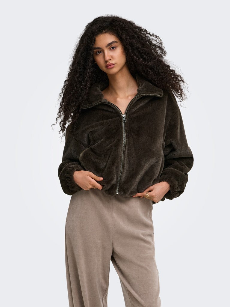 ONLY Dana Sol Faux Fur Jacket | Dark Brown