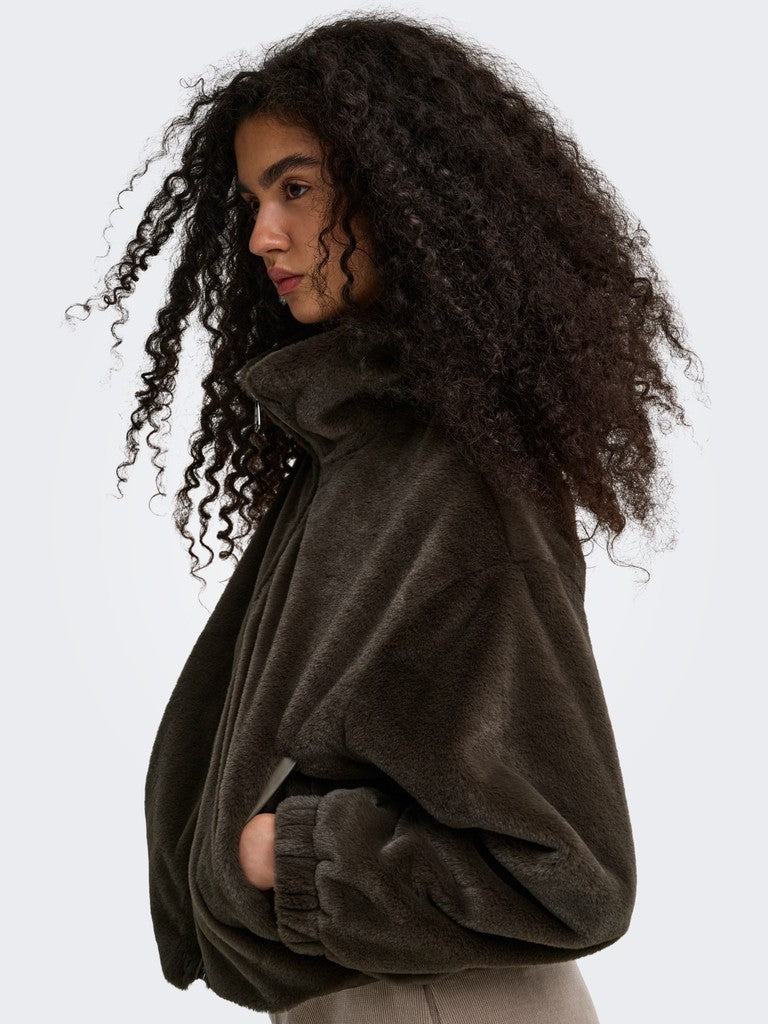 ONLY Dana Sol Faux Fur Jacket | Dark Brown