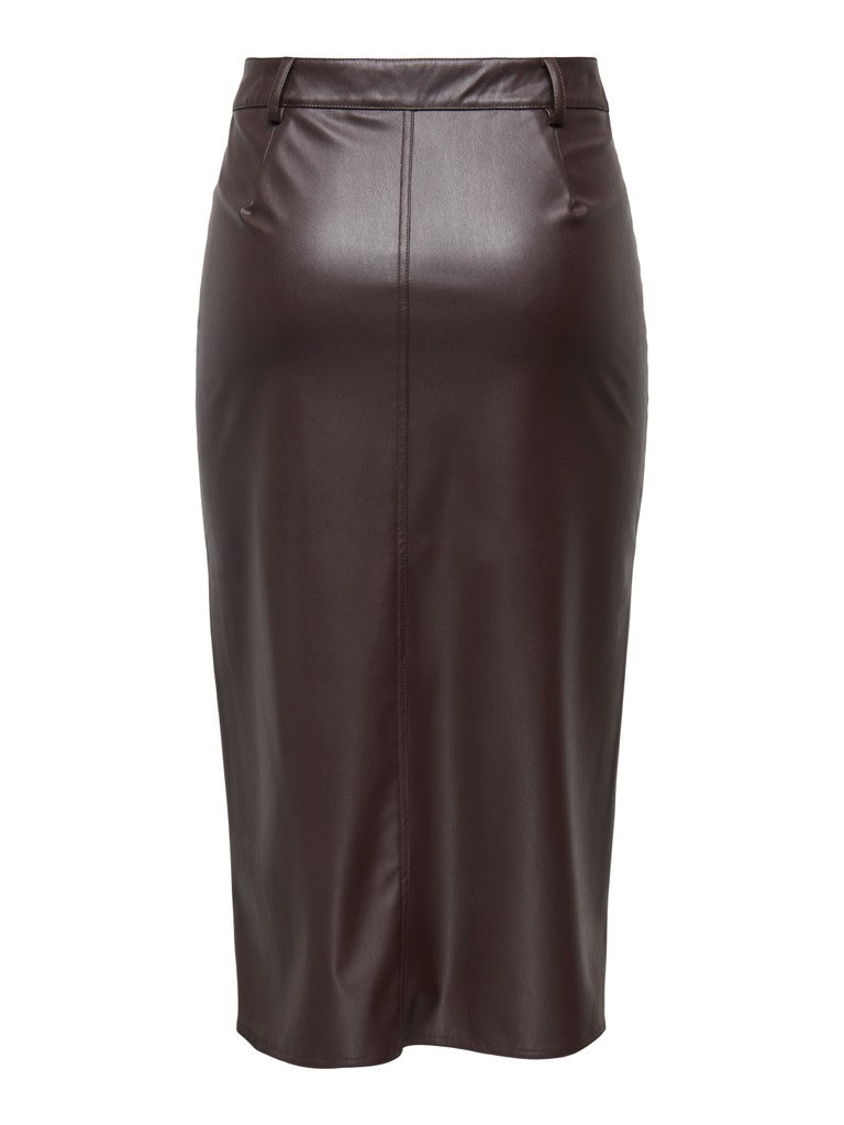 ONLY Bitten Faux Leath Pencil Skirt | Chocolate