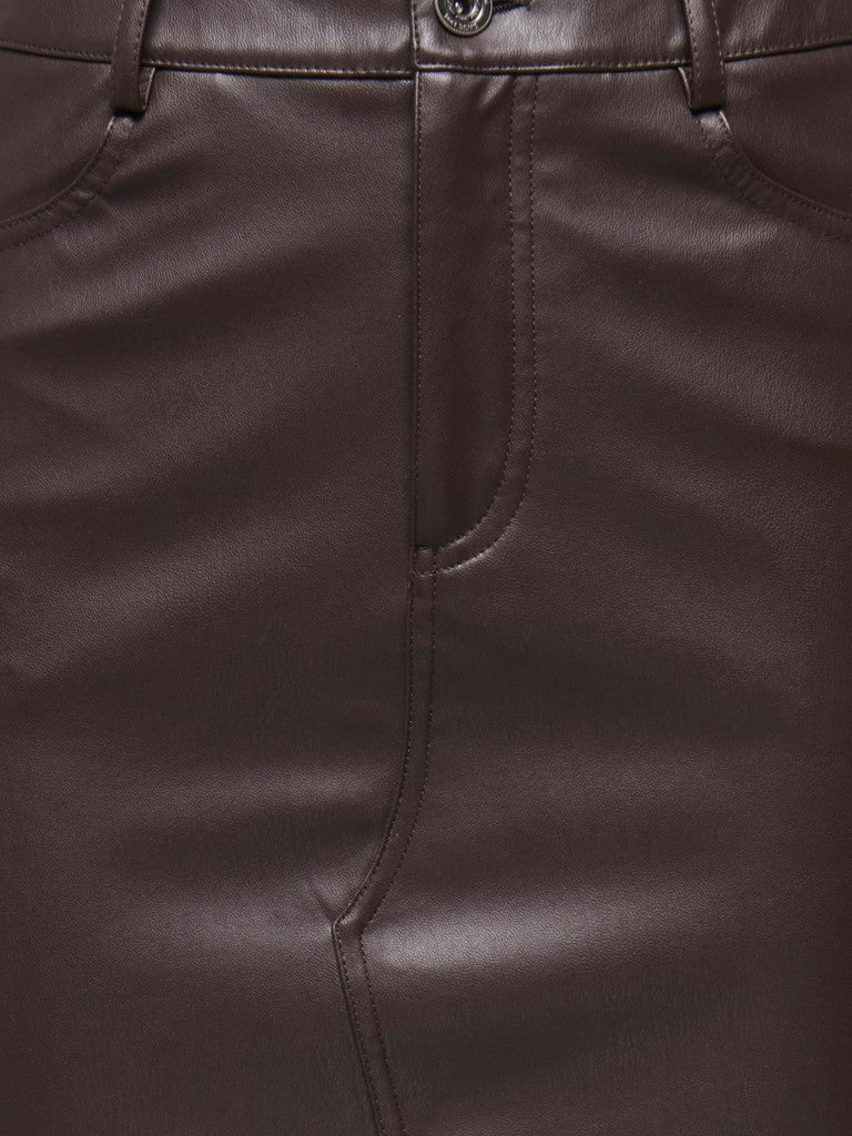 ONLY Bitten Faux Leath Pencil Skirt | Chocolate