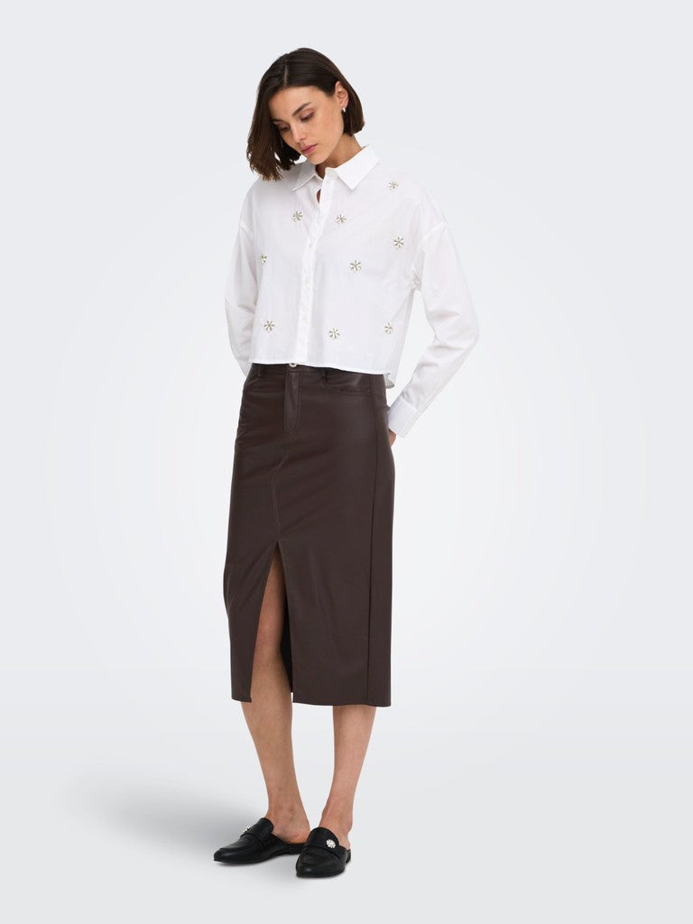 ONLY Bitten Faux Leath Pencil Skirt | Chocolate