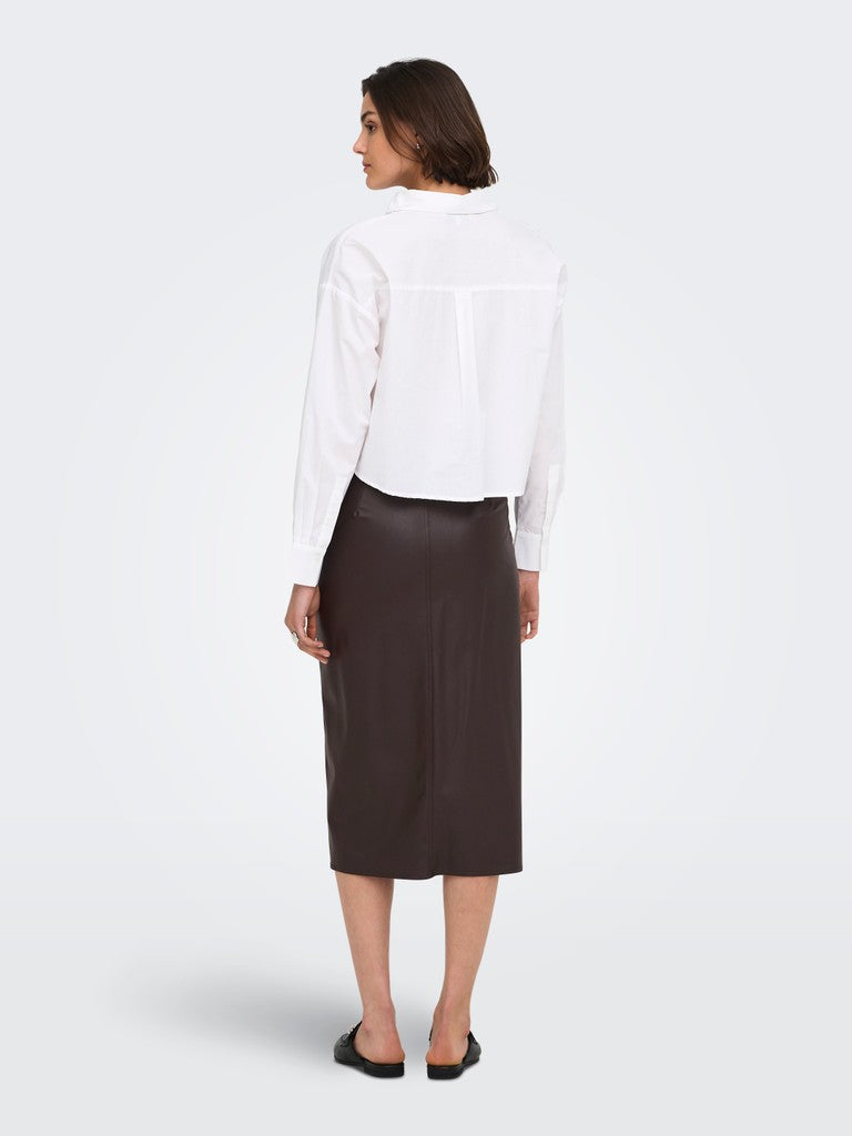 ONLY Bitten Faux Leath Pencil Skirt | Chocolate