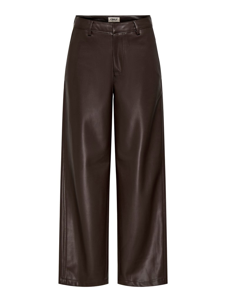 ONLY Neli MW Faux Leather Barrel Trousers | Chocolate