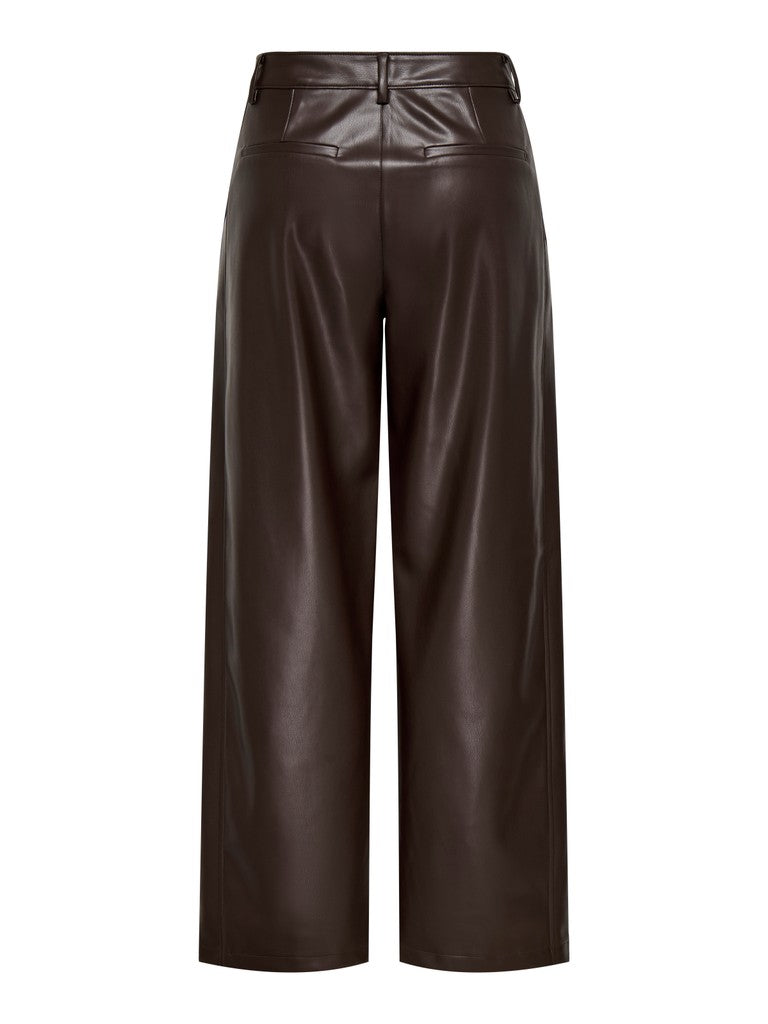 ONLY Neli MW Faux Leather Barrel Trousers | Chocolate