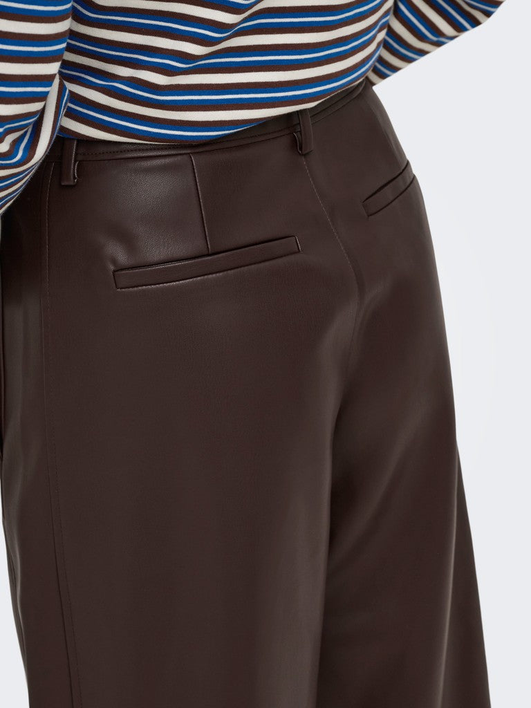 ONLY Neli MW Faux Leather Barrel Trousers | Chocolate