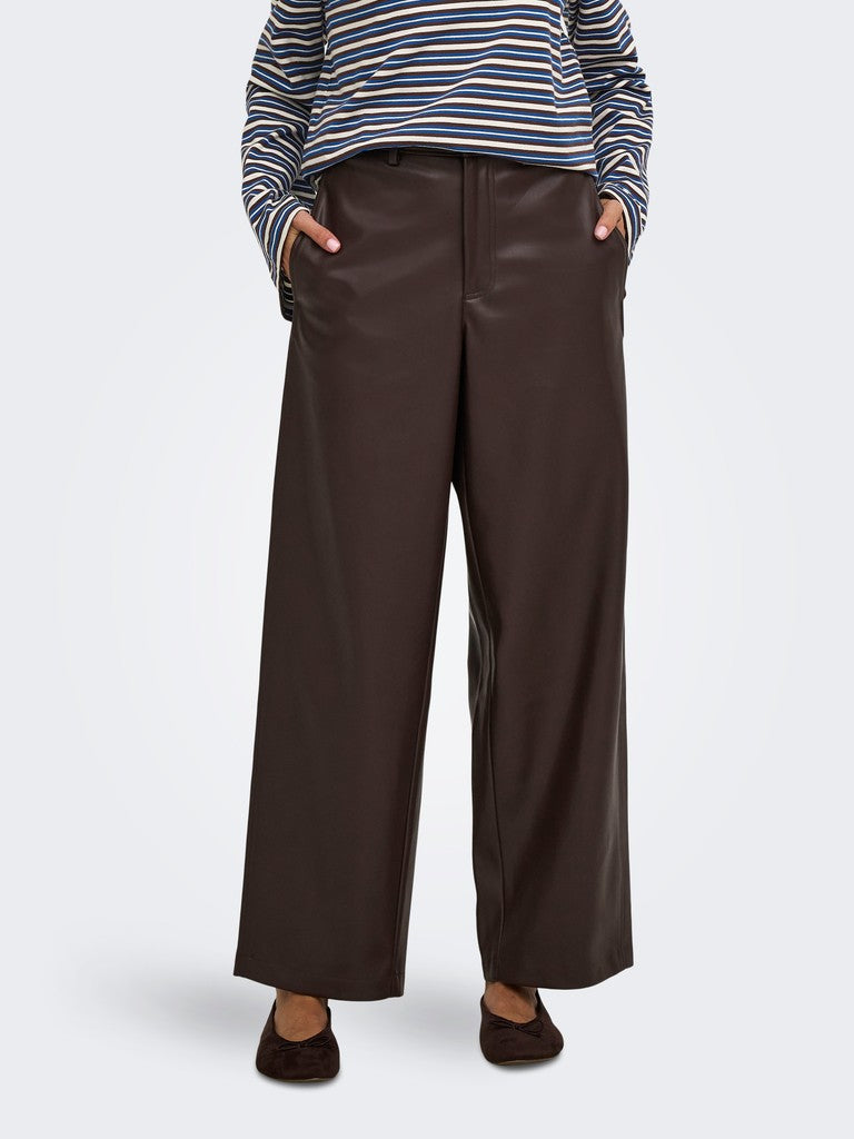 ONLY Neli MW Faux Leather Barrel Trousers | Chocolate