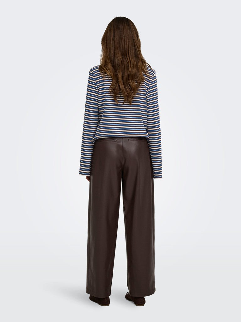 ONLY Neli MW Faux Leather Barrel Trousers | Chocolate