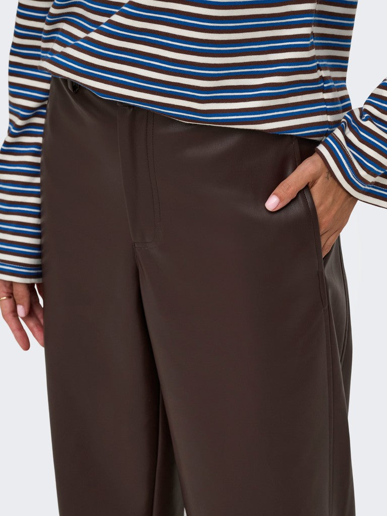 ONLY Neli MW Faux Leather Barrel Trousers | Chocolate