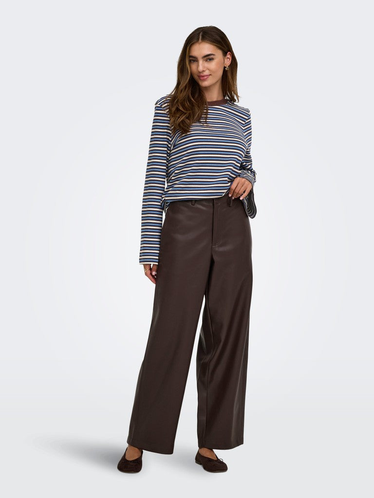 ONLY Neli MW Faux Leather Barrel Trousers | Chocolate