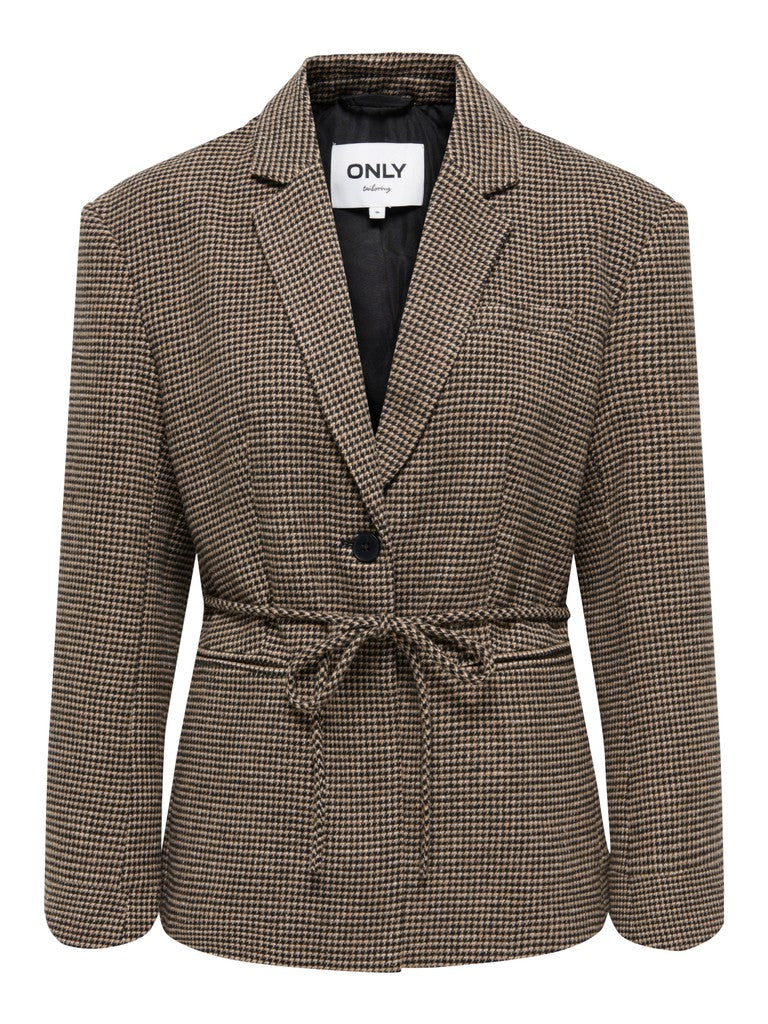 ONLY Nella L/S Belt Check Blazer | Tabacco