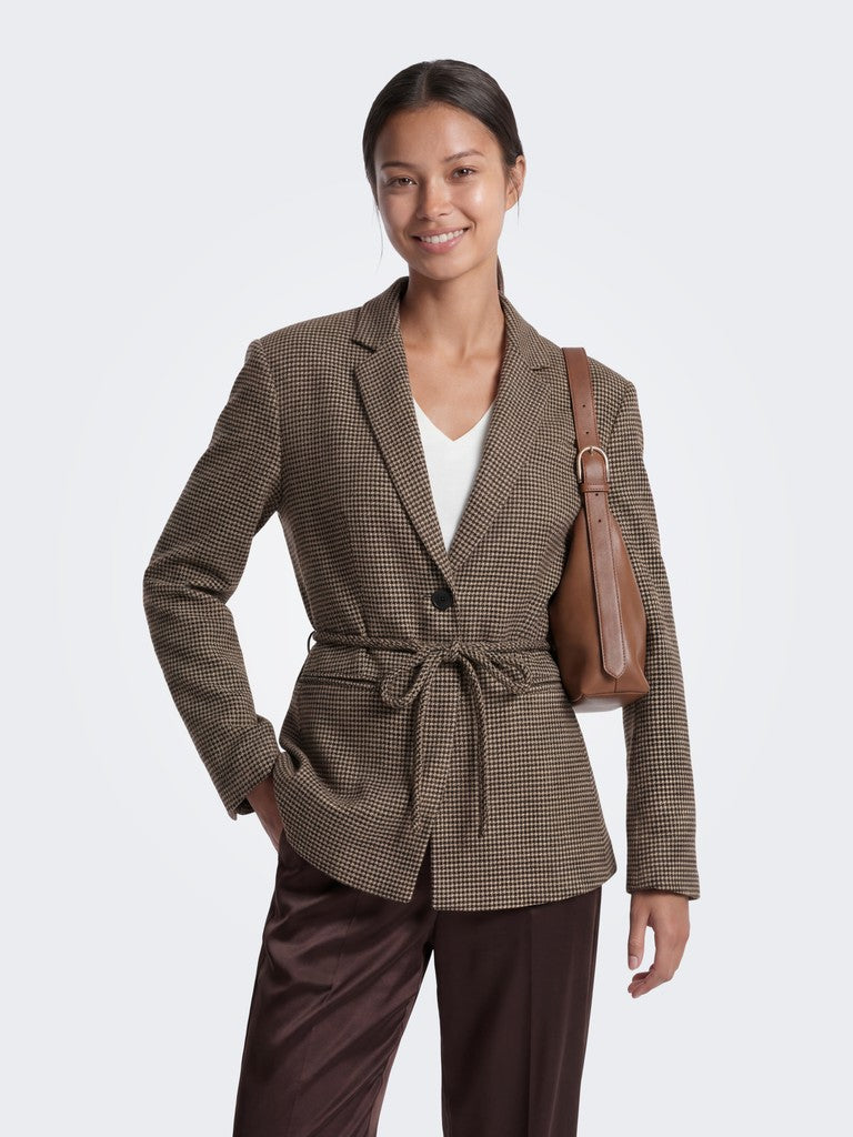 ONLY Nella L/S Belt Check Blazer | Tabacco