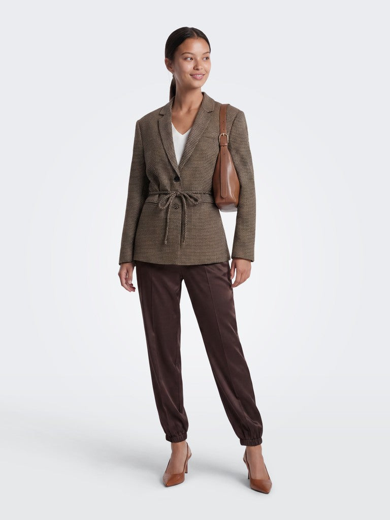 ONLY Nella L/S Belt Check Blazer | Tabacco