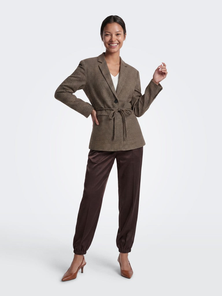 ONLY Nella L/S Belt Check Blazer | Tabacco